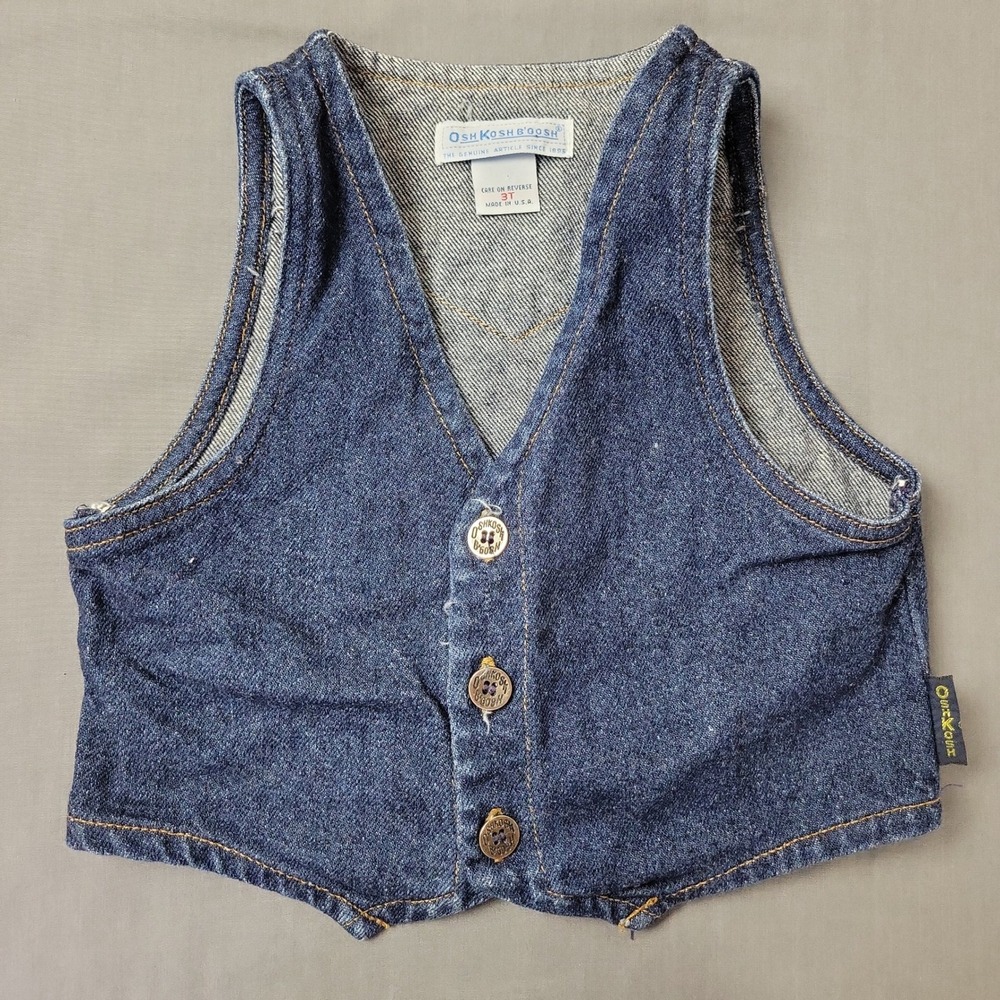 Vintage OshKosh Bgosh Denim Vest 3T Made in USA Dark Wash Western Blue